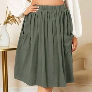 SHEIN CURVE elastic waist fold pleated skirt